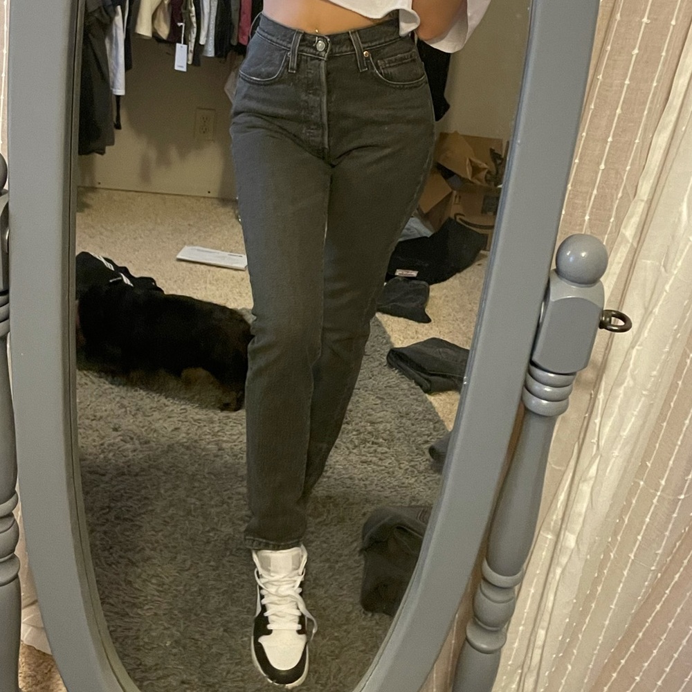 Washed out black Levi 501s high rise